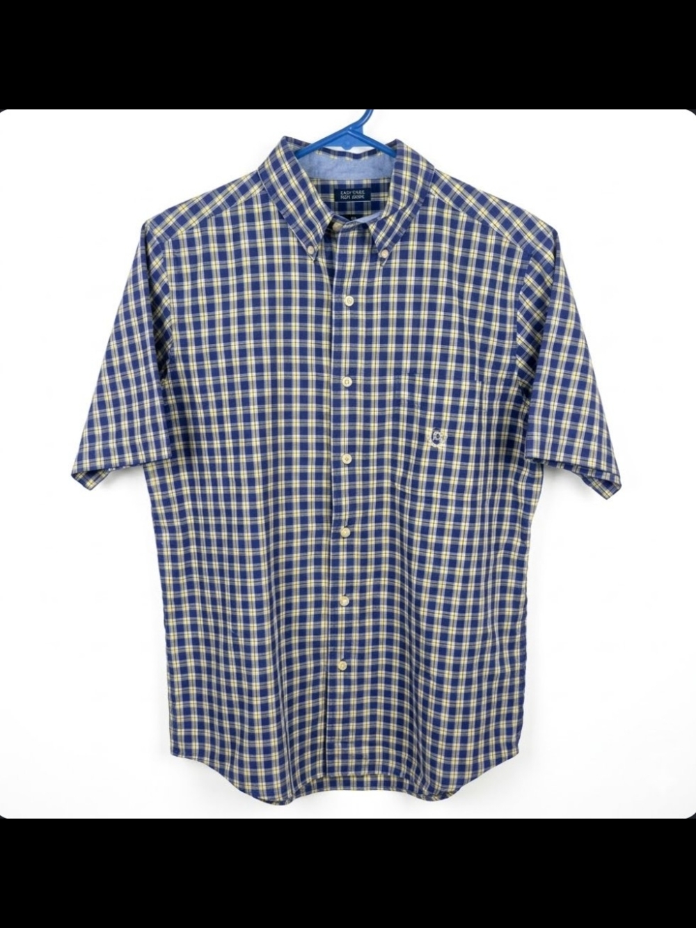 Chaps Men's Easy Care Short Sleeve Button-Down Shirt Blue & Yellow Plaid Size S
